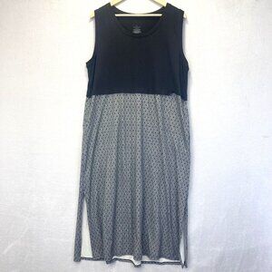Cuddl Duds Midi Dress Womens XL Black White Sleeveless Stretch Lounge Nightgown